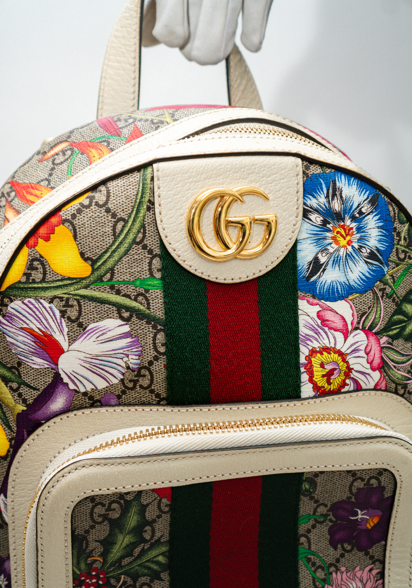 Ophidia Flora White Leather Backpack
