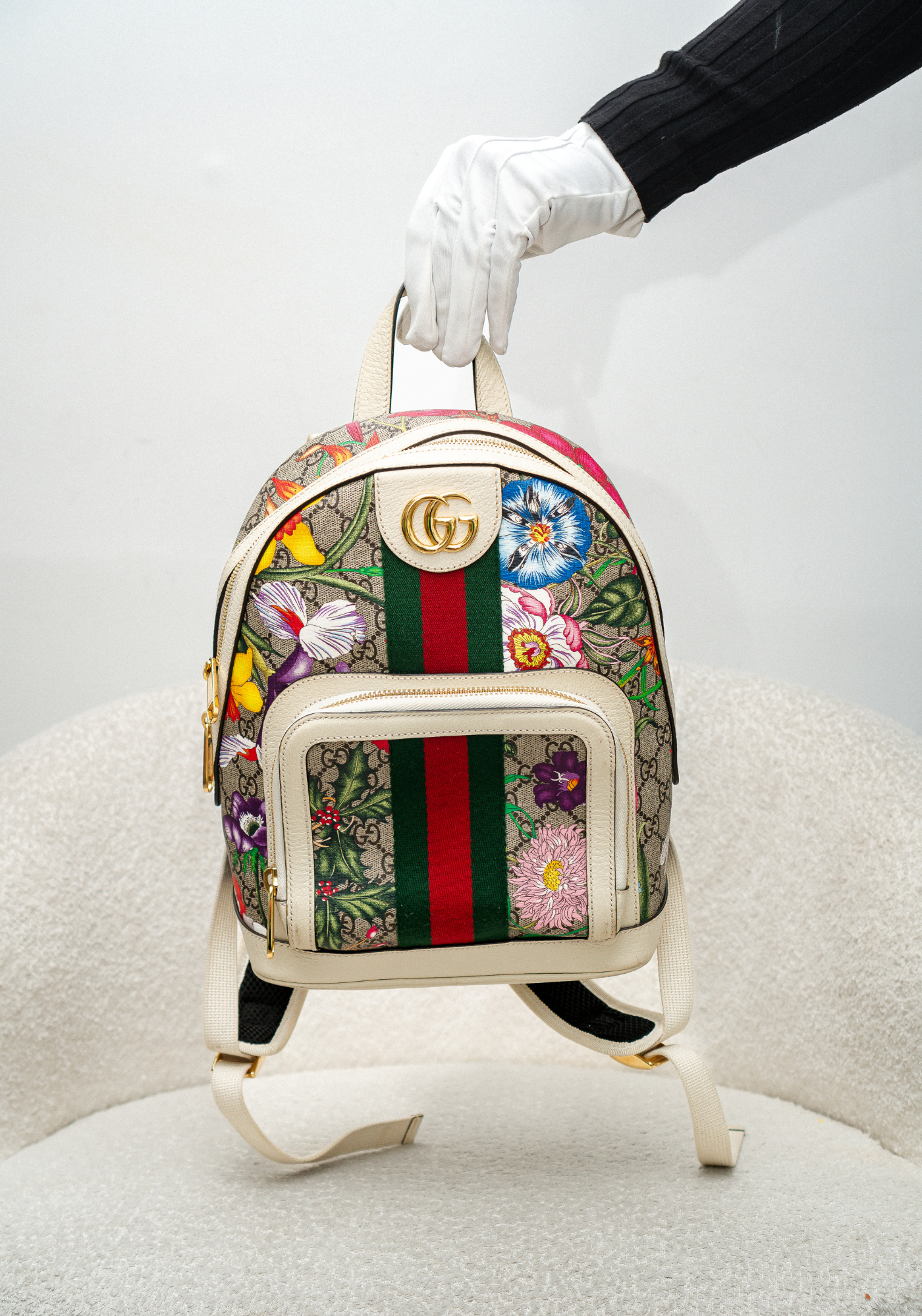 Ophidia Flora White Leather Backpack