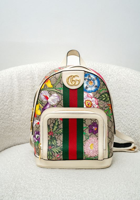 Ophidia Flora White Leather Backpack