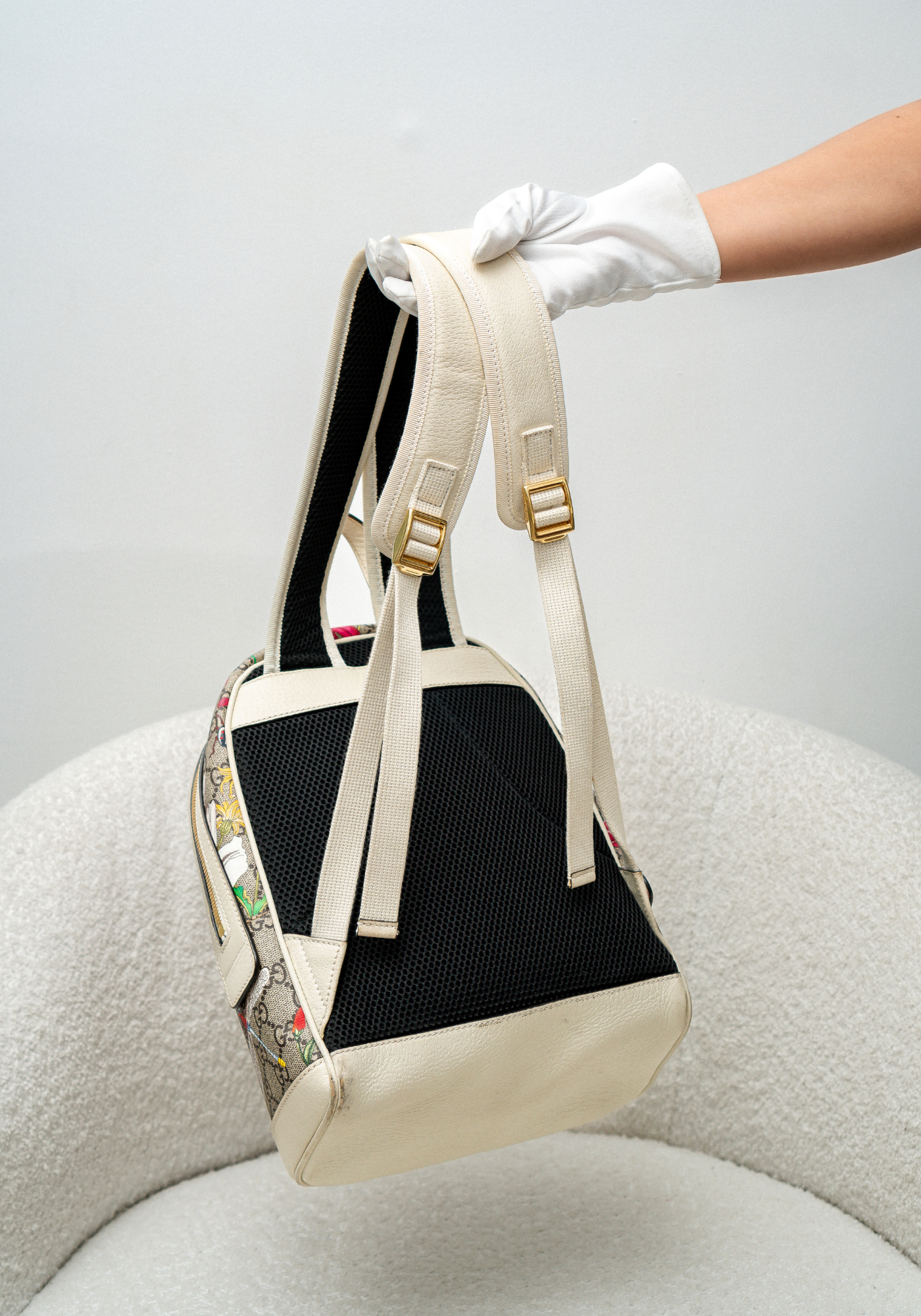 Ophidia Flora White Leather Backpack