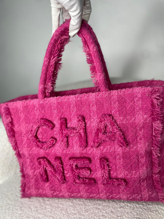 Pink Tweed Zip Tote Bag