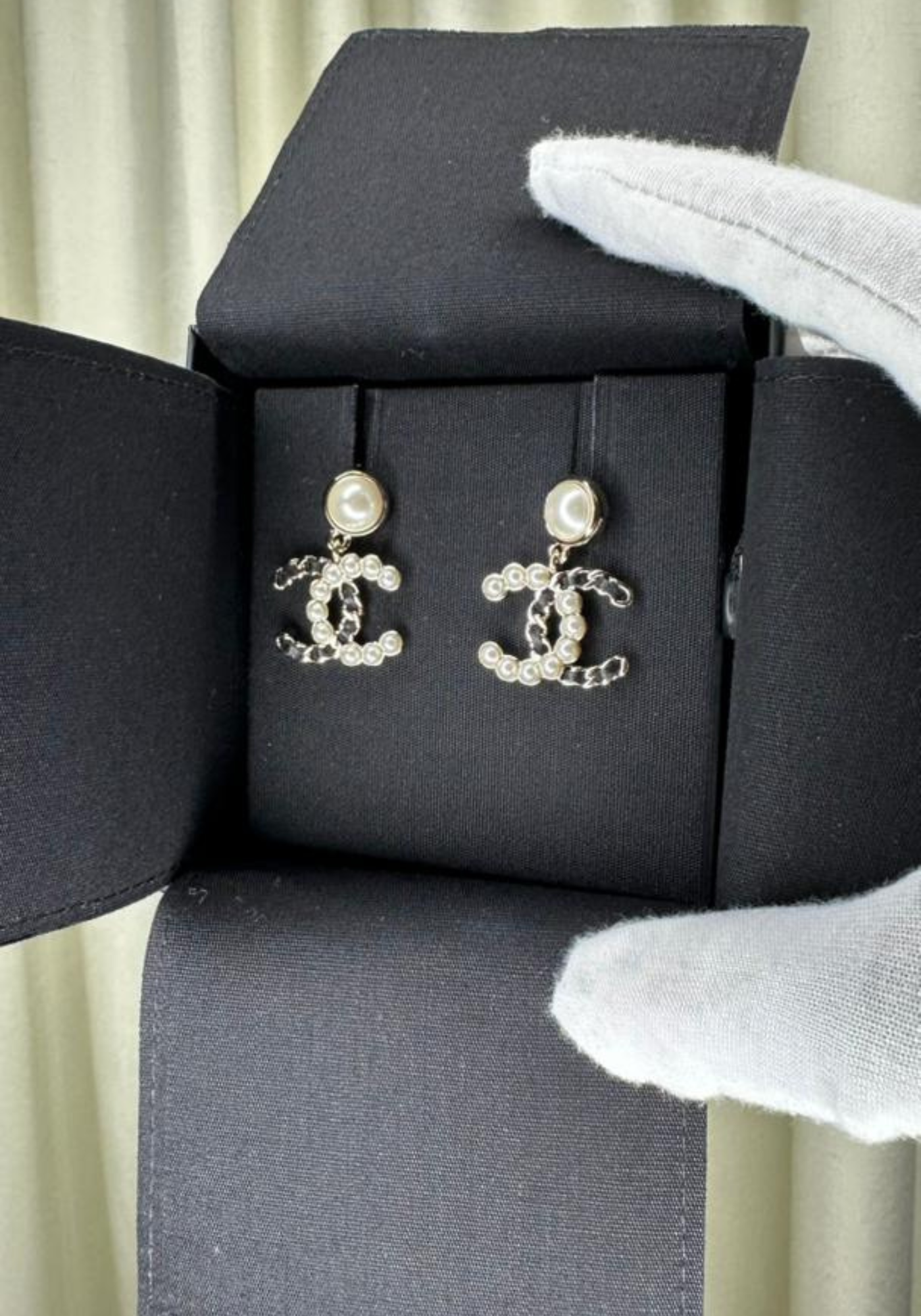 Chanel CC Pearl Drop Earrings