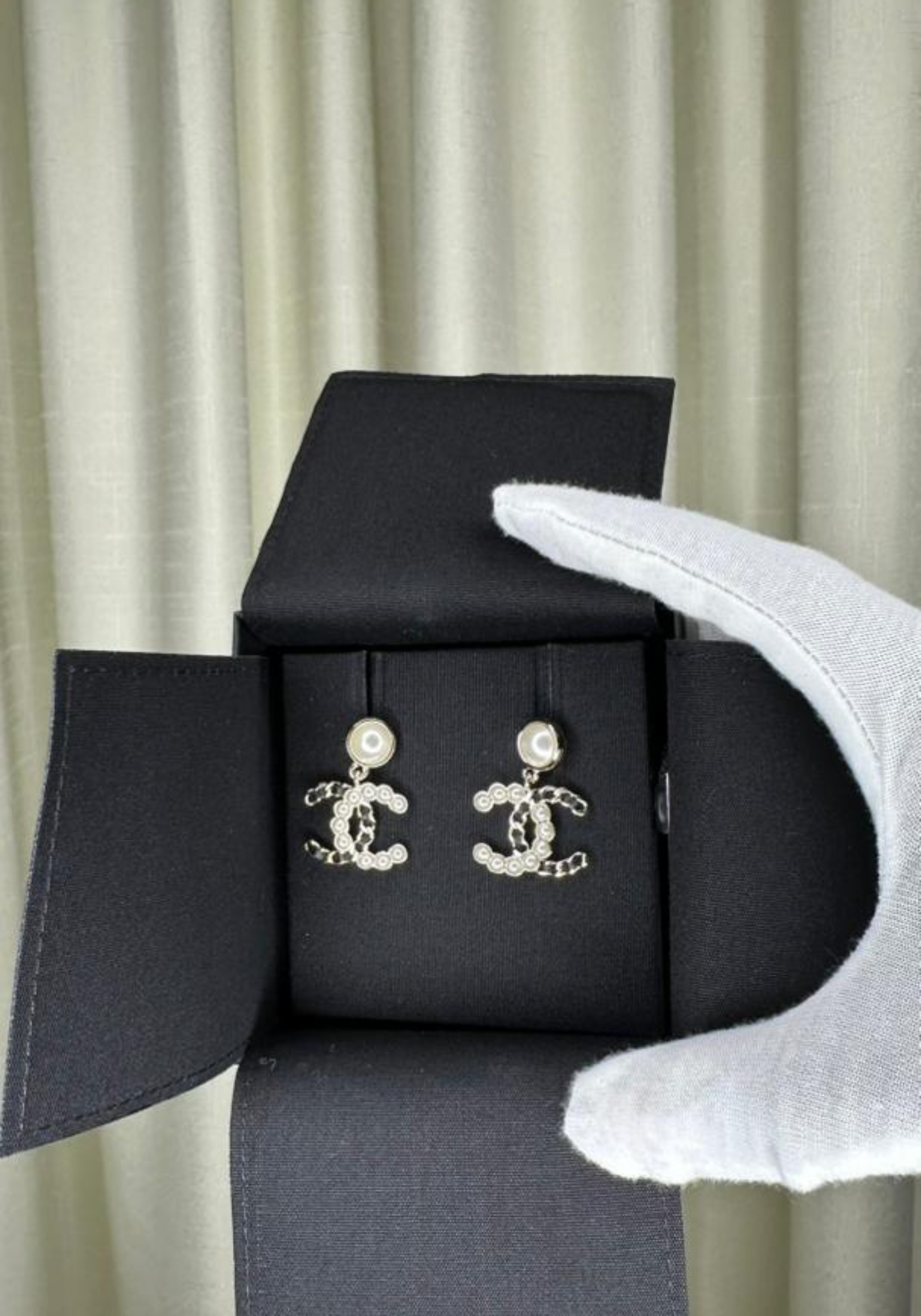Chanel CC Pearl Drop Earrings