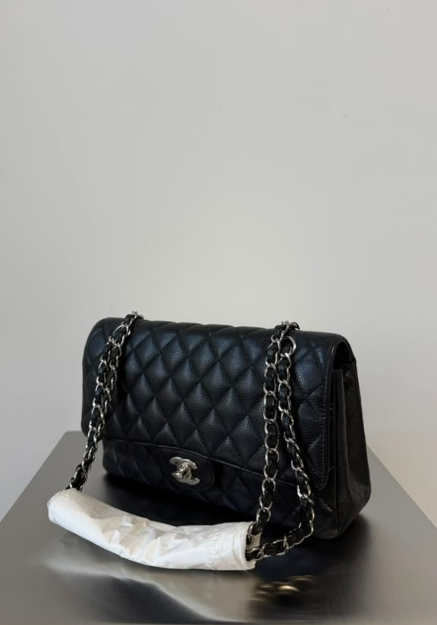 Flap Medium Caviar Silver Hardware