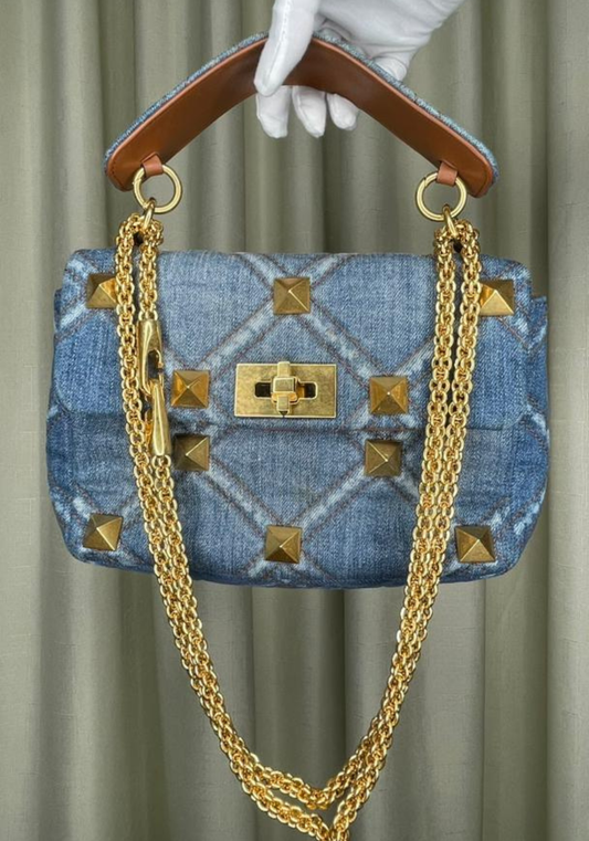 Roman Stud Medium Denim Bag