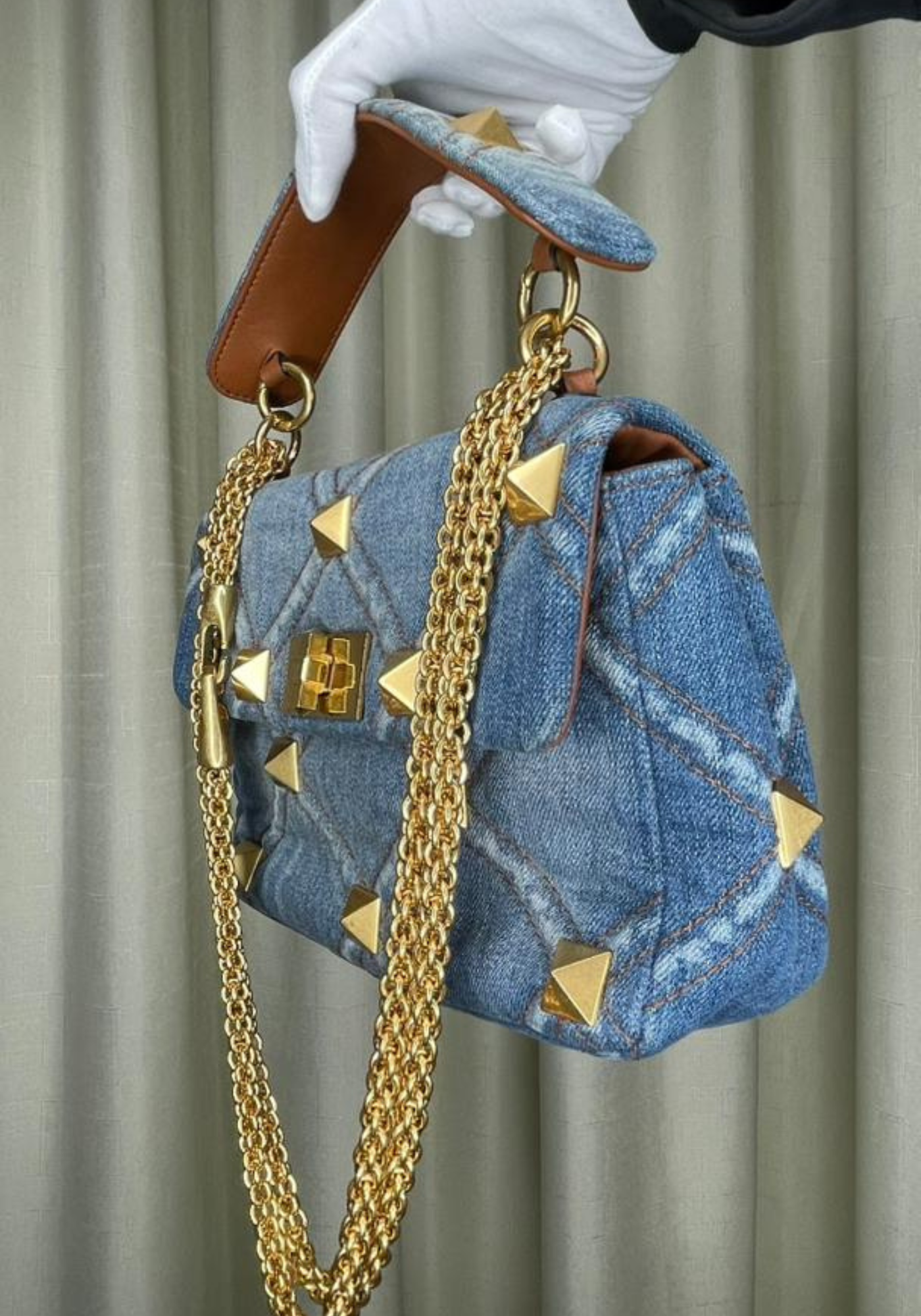 Roman Stud Medium Denim Bag