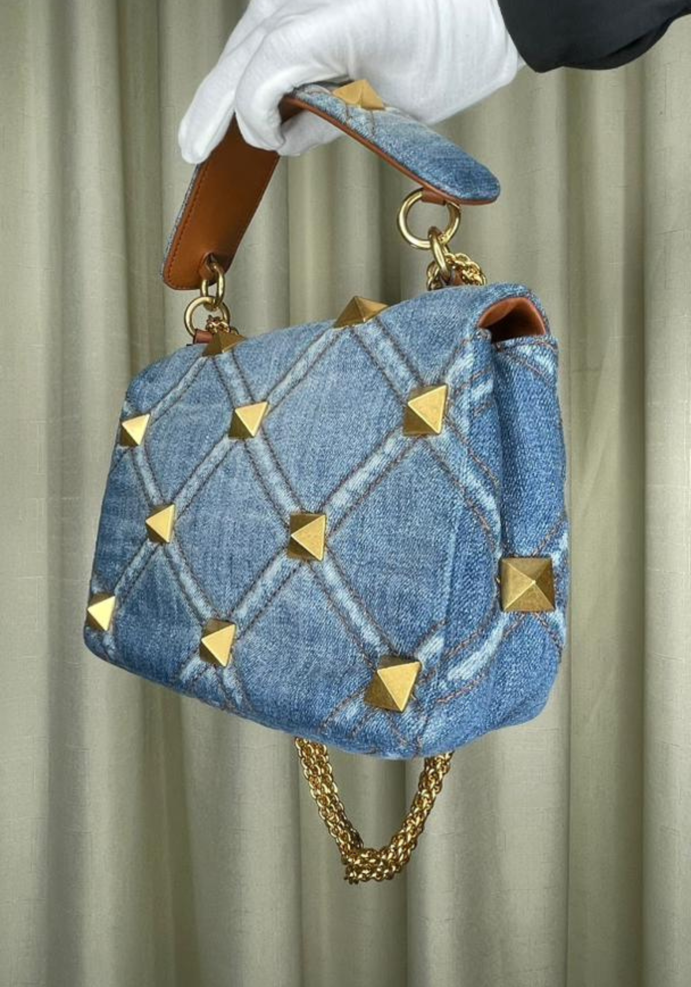 Roman Stud Medium Denim Bag
